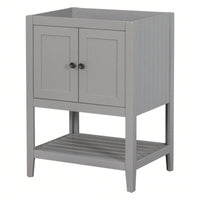 24 Inch Solid Wood Bathroom Vanity Base Freestanding Modern Design with Open Shelf and Storage Cabinet