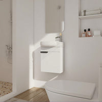 Compact 16 Inch Wall Mounted Bathroom Vanity with Soft Close Door and Ceramic Sink for Small Spaces