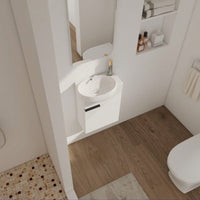 Compact 16 Inch Wall Mounted Bathroom Vanity with Soft Close Door and Ceramic Sink for Small Spaces