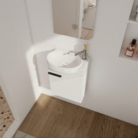 Compact 16 Inch Wall Mounted Bathroom Vanity with Soft Close Door and Ceramic Sink for Small Spaces