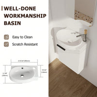 Compact 16 Inch Wall Mounted Bathroom Vanity with Soft Close Door and Ceramic Sink for Small Spaces