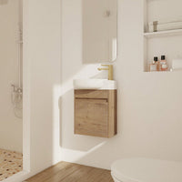 Compact 16 Inch Wall Mounted Bathroom Vanity with Soft Close Door and Ceramic Sink for Small Spaces