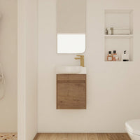 Compact 16 Inch Wall Mounted Bathroom Vanity with Soft Close Door and Ceramic Sink for Small Spaces
