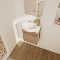 Compact 16 Inch Wall Mounted Bathroom Vanity with Soft Close Door and Ceramic Sink for Small Spaces