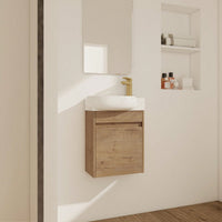 Compact 16 Inch Wall Mounted Bathroom Vanity with Soft Close Door and Ceramic Sink for Small Spaces