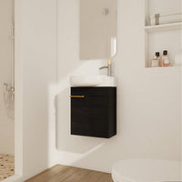 Compact 16 Inch Wall Mounted Bathroom Vanity with Soft Close Door and Ceramic Sink for Small Spaces
