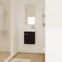 Compact 16 Inch Wall Mounted Bathroom Vanity with Soft Close Door and Ceramic Sink for Small Spaces