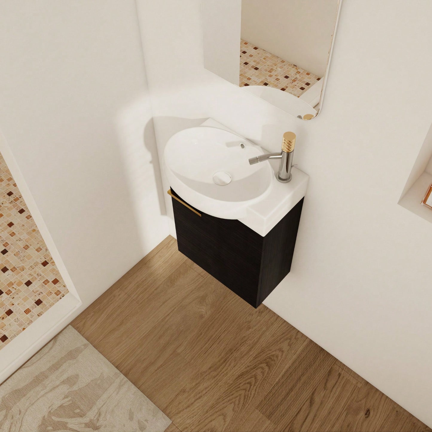 Compact 16 Inch Wall Mounted Bathroom Vanity with Soft Close Door and Ceramic Sink for Small Spaces