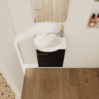 Compact 16 Inch Wall Mounted Bathroom Vanity with Soft Close Door and Ceramic Sink for Small Spaces