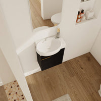 Compact 16 Inch Wall Mounted Bathroom Vanity with Soft Close Door and Ceramic Sink for Small Spaces