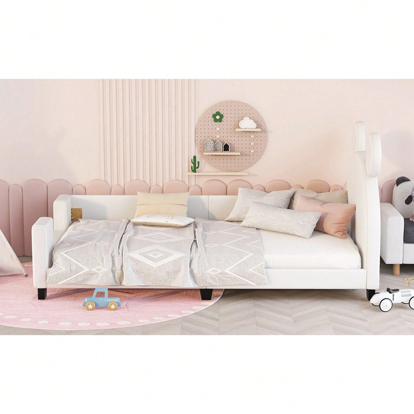 Twin Size Upholstered Daybed With Carton Ears Shaped Headboard