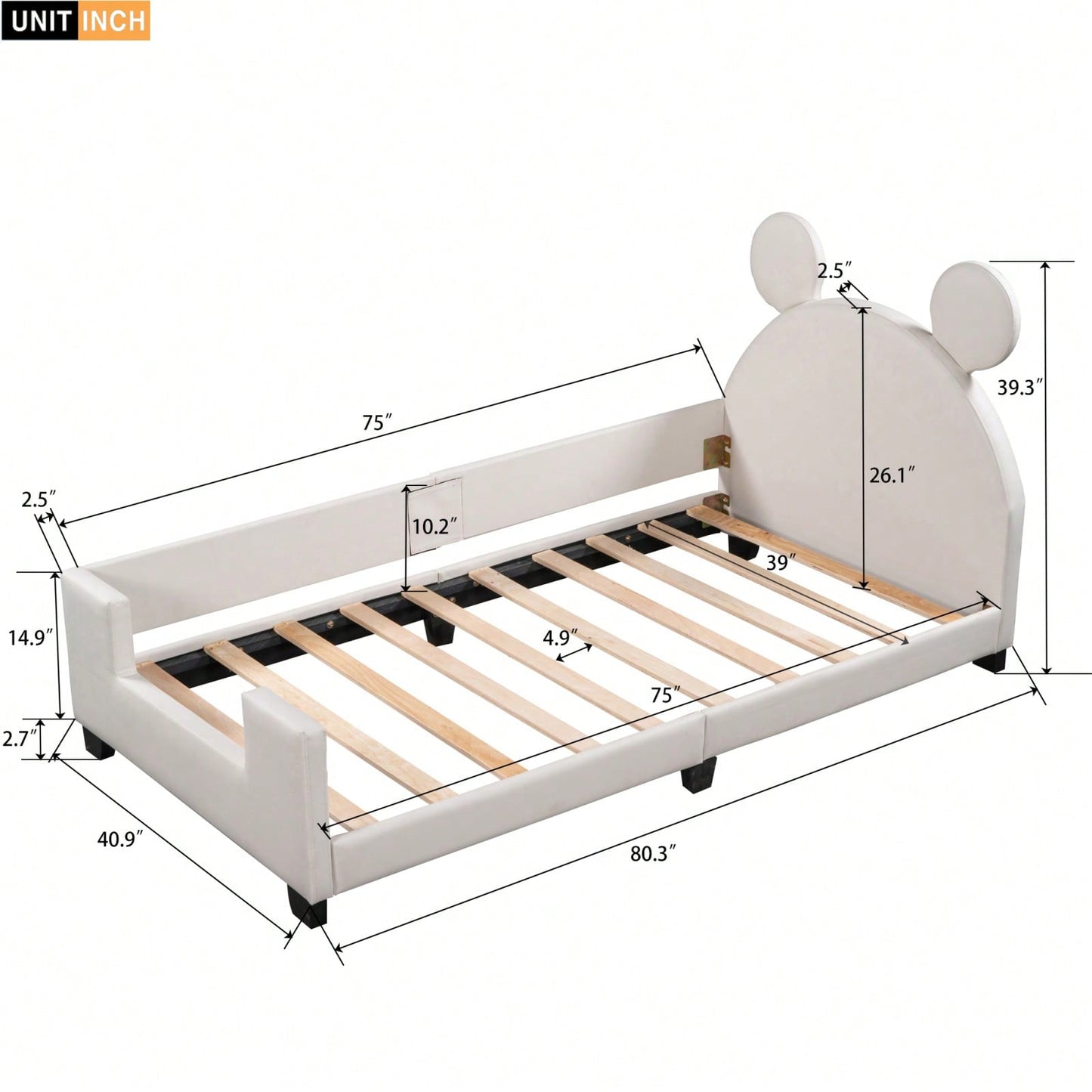 Twin Size Upholstered Daybed With Carton Ears Shaped Headboard