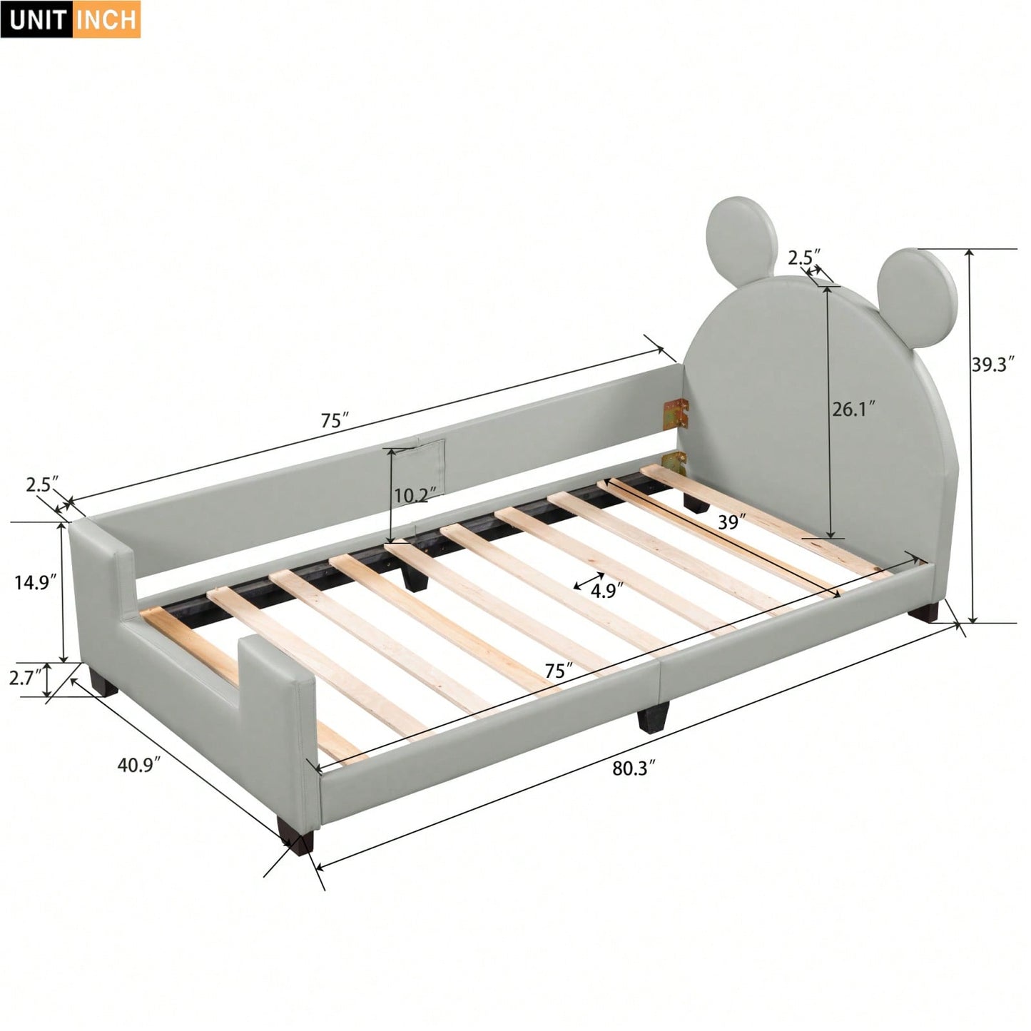 Twin Size Upholstered Daybed With Carton Ears Shaped Headboard