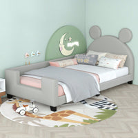 Twin Size Upholstered Daybed With Carton Ears Shaped Headboard