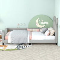 Twin Size Upholstered Daybed With Carton Ears Shaped Headboard