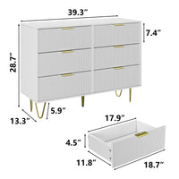 White Dresser With 6 Deep Drawers, Modern Chest Of Drawers With Gold Handles For Bedroom, Living Room, Hallway, Easy Assembly