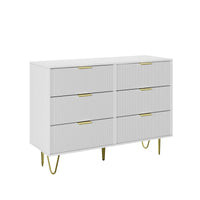 White Dresser With 6 Deep Drawers, Modern Chest Of Drawers With Gold Handles For Bedroom, Living Room, Hallway, Easy Assembly