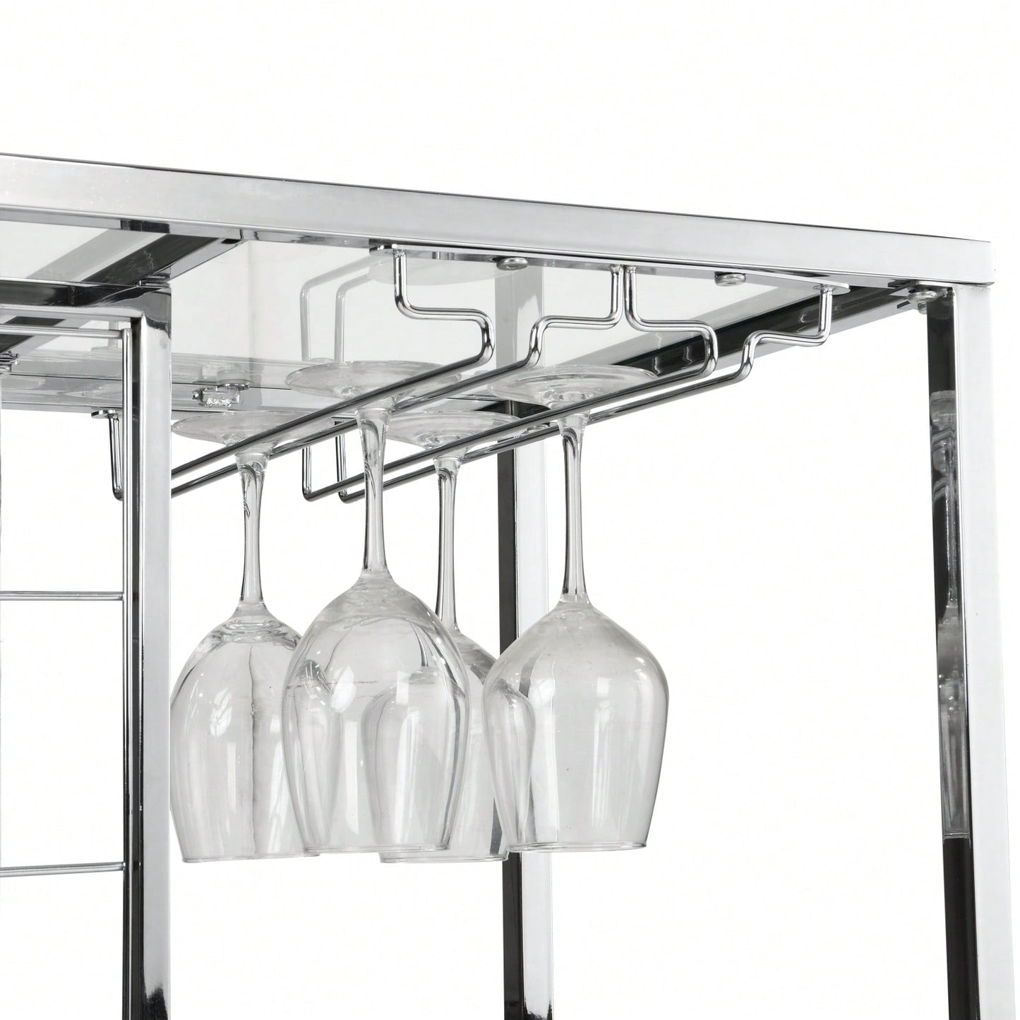 Spacious 12 Bottle Wine Rack with 15 Stemware Holders and 3-Tier Glass Shelves for Kitchen and Dining Room