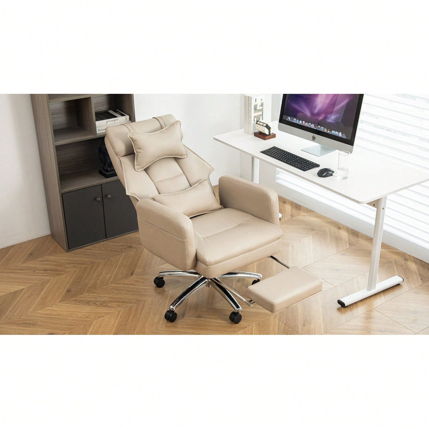 Ergonomic High Back Office Chair with Lumbar Support and Headrest 155° Recline Comfortable Boss Chair