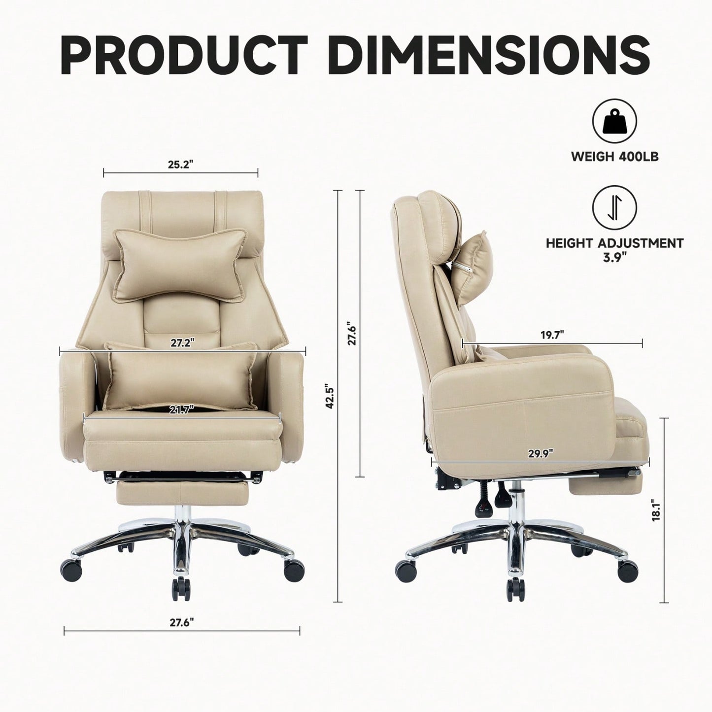 Ergonomic High Back Office Chair with Lumbar Support and Headrest 155° Recline Comfortable Boss Chair