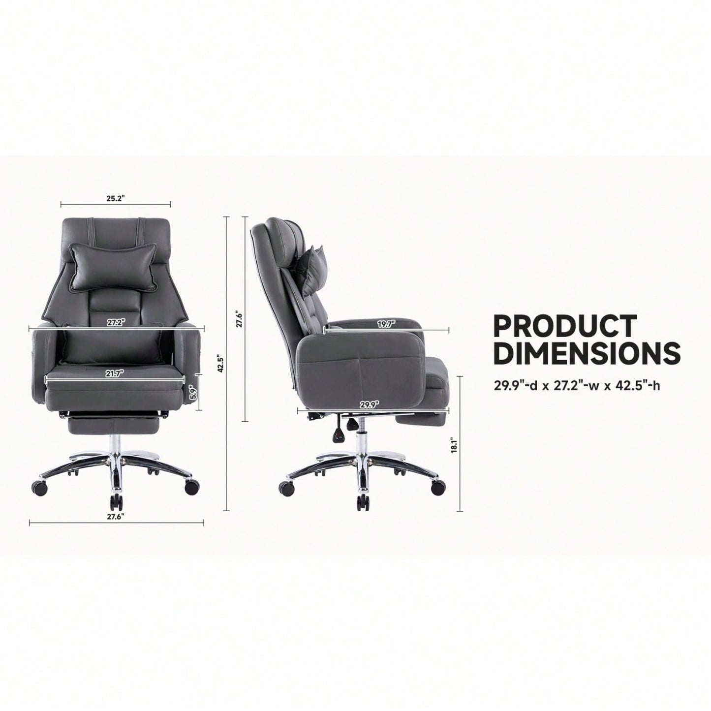 Ergonomic High Back Office Chair with Lumbar Support and Headrest 155° Recline Comfortable Boss Chair