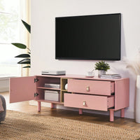 Modern Wooden TV Cabinet with Leather Handle Drawers Multi-Functional Storage Solution for Home