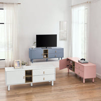 Modern Wooden TV Cabinet with Leather Handle Drawers Multi-Functional Storage Solution for Home