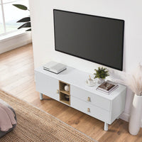 Modern Wooden TV Cabinet with Leather Handle Drawers Multi-Functional Storage Solution for Home