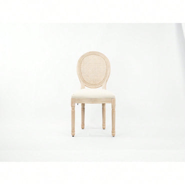 Upholstered Fabrice With Rattan Back French Dining  Chair With Rubber Legs, Set Of 2