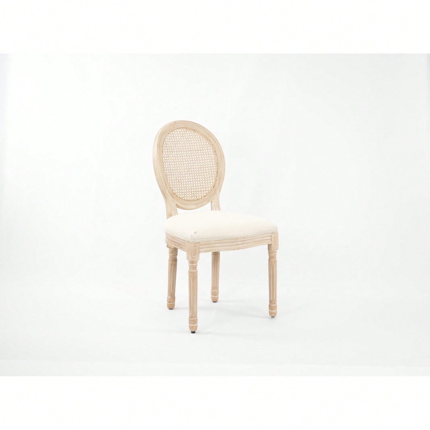 Upholstered Fabrice With Rattan Back French Dining  Chair With Rubber Legs, Set Of 2