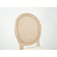 Upholstered Fabrice With Rattan Back French Dining  Chair With Rubber Legs, Set Of 2