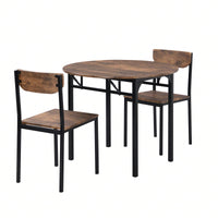 Modern 3-Piece Round Dining Table Set With Drop Leaf And 2 Chairs For Small Places,Black Frame+Rustic Brown Finish