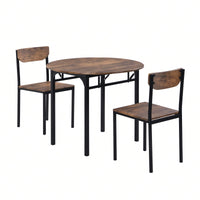 Modern 3-Piece Round Dining Table Set With Drop Leaf And 2 Chairs For Small Places,Black Frame+Rustic Brown Finish