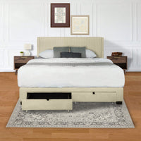 Queen Upholstered Platform Bed With Drawers, Stripe Velvet Fabric, No Box Spring Required