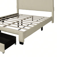 Queen Upholstered Platform Bed With Drawers, Stripe Velvet Fabric, No Box Spring Required