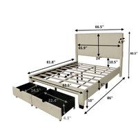 Queen Upholstered Platform Bed With Drawers, Stripe Velvet Fabric, No Box Spring Required