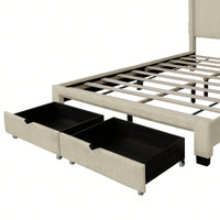 Queen Upholstered Platform Bed With Drawers, Stripe Velvet Fabric, No Box Spring Required