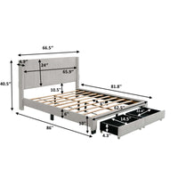 Queen Upholstered Platform Bed With Drawers, Stripe Velvet Fabric, No Box Spring Required