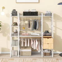 Industrial Open Wardrobe With Hanging Rails, Shelves, And Drawers, Large Clothing Rack With Storage For Bedroom