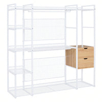 Industrial Open Wardrobe With Hanging Rails, Shelves, And Drawers, Large Clothing Rack With Storage For Bedroom