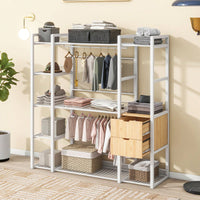 Industrial Open Wardrobe With Hanging Rails, Shelves, And Drawers, Large Clothing Rack With Storage For Bedroom