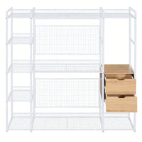 Industrial Open Wardrobe With Hanging Rails, Shelves, And Drawers, Large Clothing Rack With Storage For Bedroom