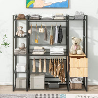 Industrial Open Wardrobe With Hanging Rails, Shelves, And Drawers, Large Clothing Rack With Storage For Bedroom