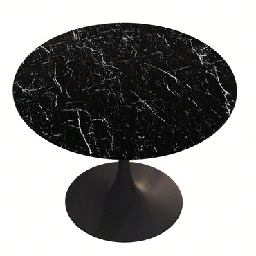 42.12" Modern Round Dining Table With Printed Black Marble Table Top,Metal Base  Dining Table, End Table Leisure Coffee Table