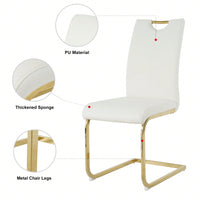 Set of 2 Modern Ergonomic Dining Chairs Faux Leather Upholstered Seat with Gold Metal Legs for Kitchen Living Room Bedroom