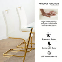 Set of 2 Modern Ergonomic Dining Chairs Faux Leather Upholstered Seat with Gold Metal Legs for Kitchen Living Room Bedroom