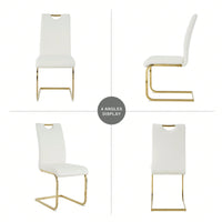 Set of 2 Modern Ergonomic Dining Chairs Faux Leather Upholstered Seat with Gold Metal Legs for Kitchen Living Room Bedroom