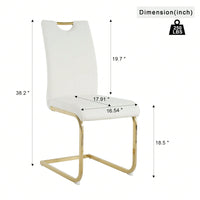 Set of 2 Modern Ergonomic Dining Chairs Faux Leather Upholstered Seat with Gold Metal Legs for Kitchen Living Room Bedroom