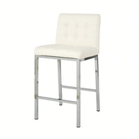 Modern Counter Stools (Set Of 2) - Comfortable PU Leather Bar Chairs With Electroplated Legs And Grid Design - White