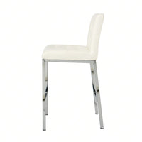 Modern Counter Stools (Set Of 2) - Comfortable PU Leather Bar Chairs With Electroplated Legs And Grid Design - White